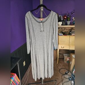 Modcloth Charcoal Buttoned Henley Dress With Long Sleeves 1x